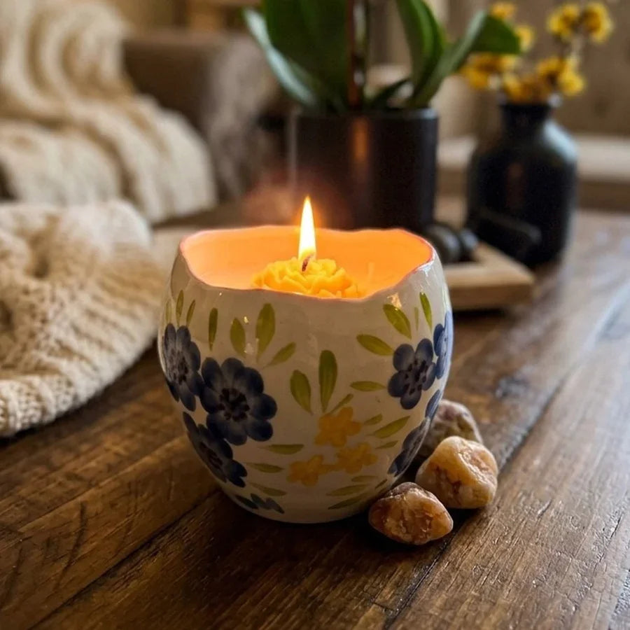 Hand-Painted Floral Ceramic Candle My Store 3