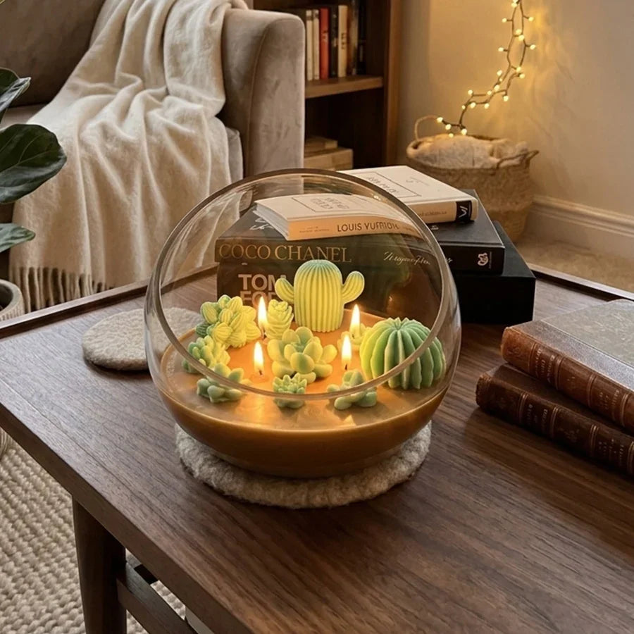 The Cactus Garden Glass Terrarium Candle Candles by BRADOR