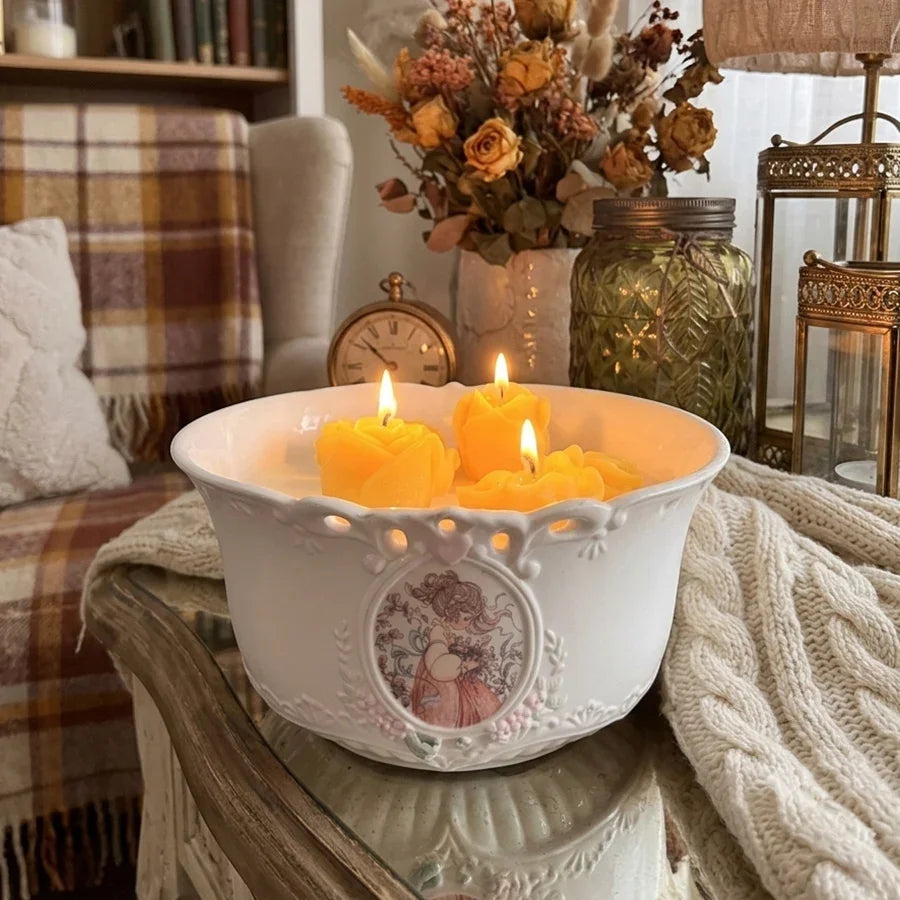 Vintage Charm Multi-Wick Rose Bowl Candle Candles by BRADOR